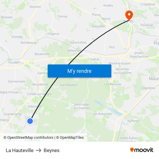 La Hauteville to Beynes map
