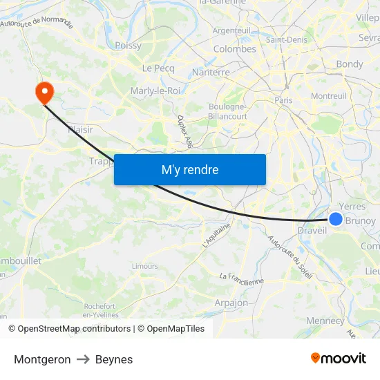 Montgeron to Beynes map