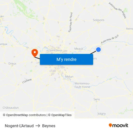 Nogent-L'Artaud to Beynes map