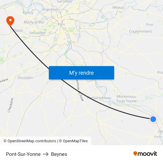 Pont-Sur-Yonne to Beynes map