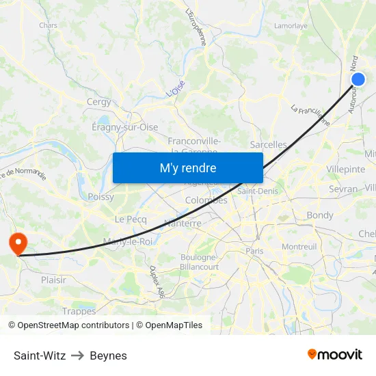 Saint-Witz to Beynes map