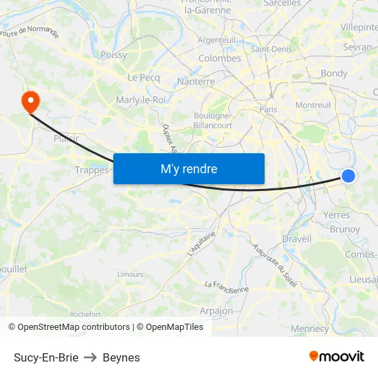 Sucy-En-Brie to Beynes map