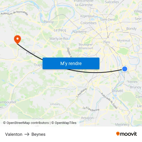 Valenton to Beynes map