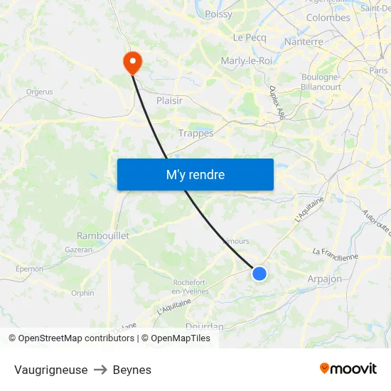 Vaugrigneuse to Beynes map