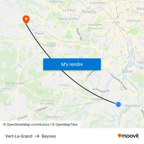 Vert-Le-Grand to Beynes map
