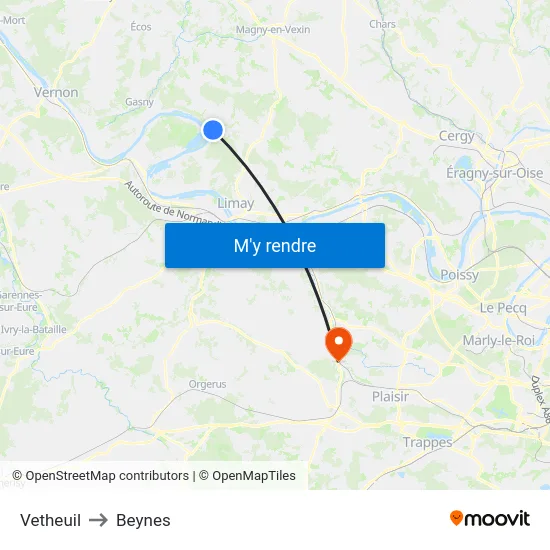 Vetheuil to Beynes map