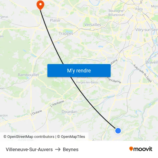 Villeneuve-Sur-Auvers to Beynes map