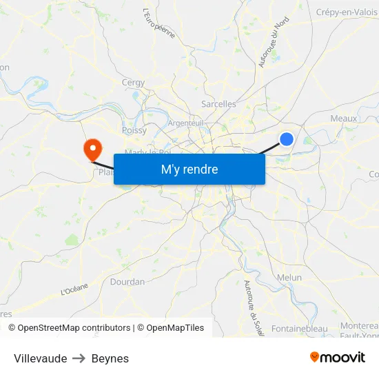 Villevaude to Beynes map