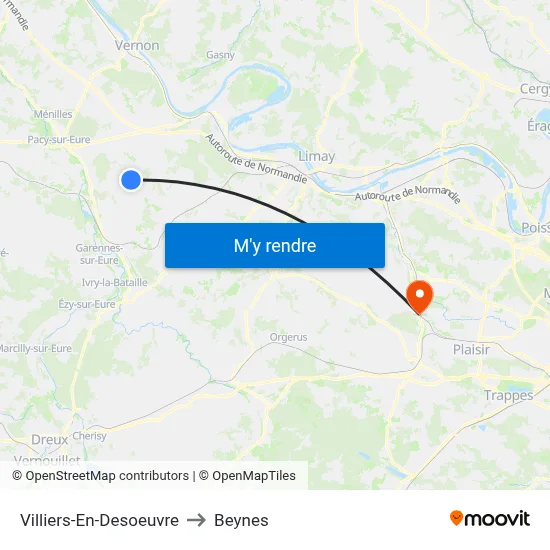 Villiers-En-Desoeuvre to Beynes map