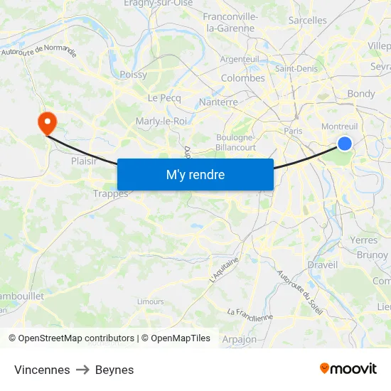 Vincennes to Beynes map