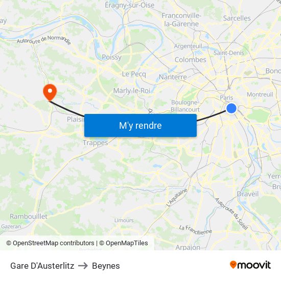 Gare D'Austerlitz to Beynes map