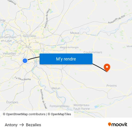 Antony to Bezalles map