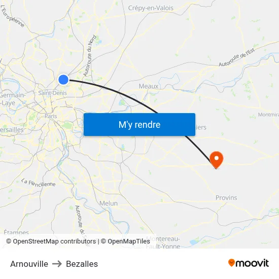Arnouville to Bezalles map