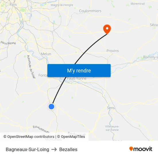 Bagneaux-Sur-Loing to Bezalles map