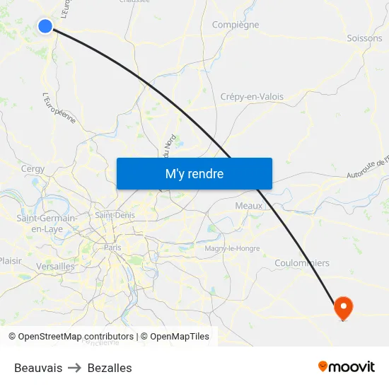 Beauvais to Bezalles map