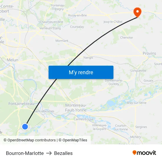 Bourron-Marlotte to Bezalles map
