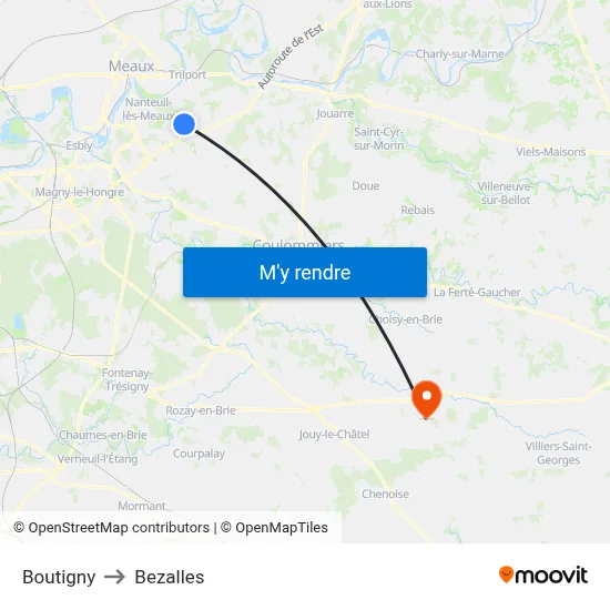 Boutigny to Bezalles map