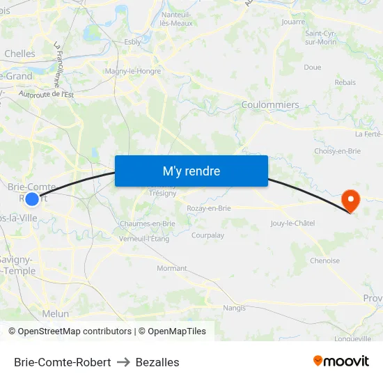 Brie-Comte-Robert to Bezalles map