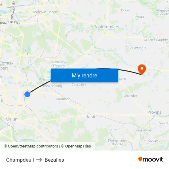 Champdeuil to Bezalles map