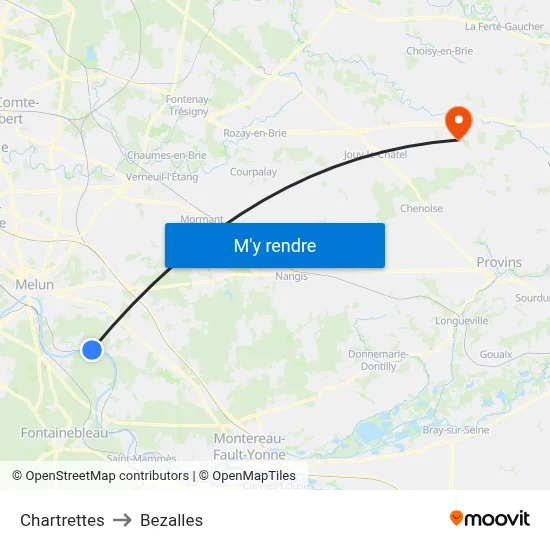Chartrettes to Bezalles map
