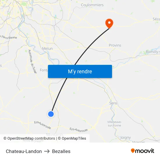 Chateau-Landon to Bezalles map