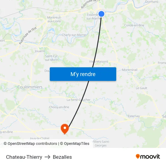 Chateau-Thierry to Bezalles map