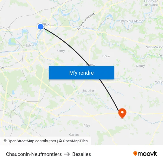 Chauconin-Neufmontiers to Bezalles map