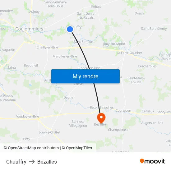 Chauffry to Bezalles map