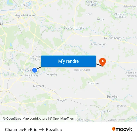 Chaumes-En-Brie to Bezalles map