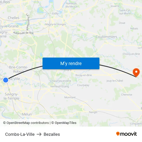 Combs-La-Ville to Bezalles map