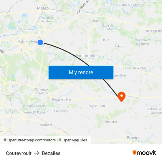 Coutevroult to Bezalles map