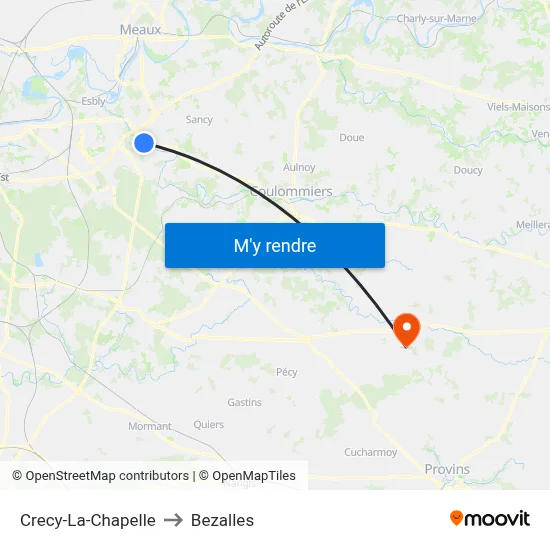 Crecy-La-Chapelle to Bezalles map
