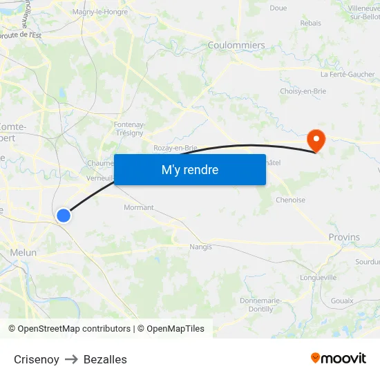 Crisenoy to Bezalles map