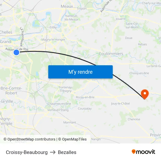 Croissy-Beaubourg to Bezalles map