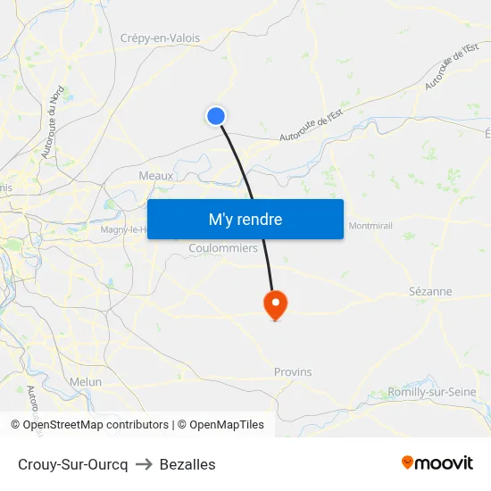 Crouy-Sur-Ourcq to Bezalles map