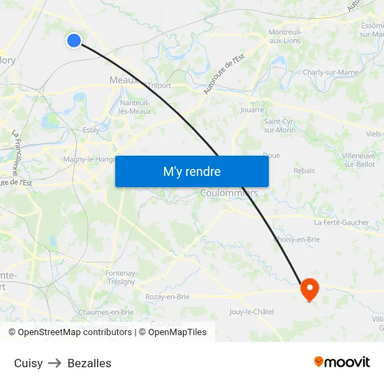 Cuisy to Bezalles map