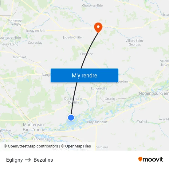 Egligny to Bezalles map