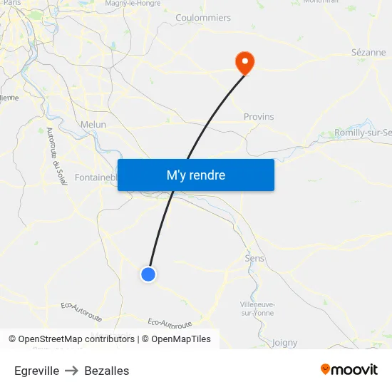 Egreville to Bezalles map