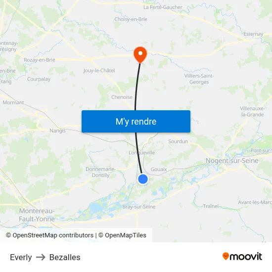 Everly to Bezalles map