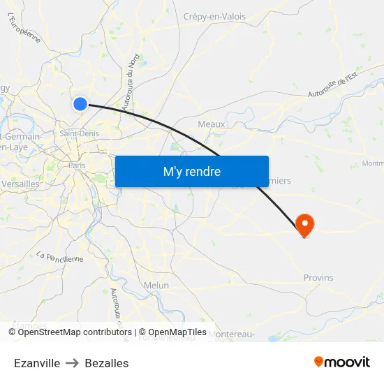 Ezanville to Bezalles map