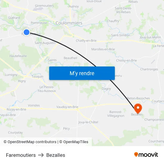 Faremoutiers to Bezalles map