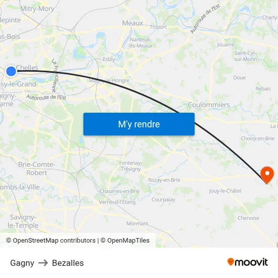Gagny to Bezalles map