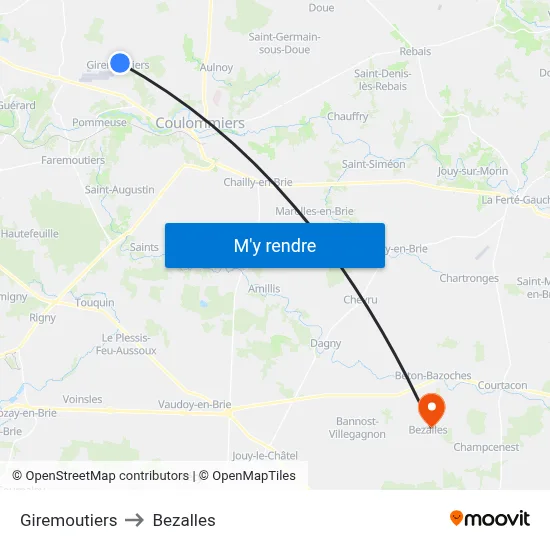 Giremoutiers to Bezalles map