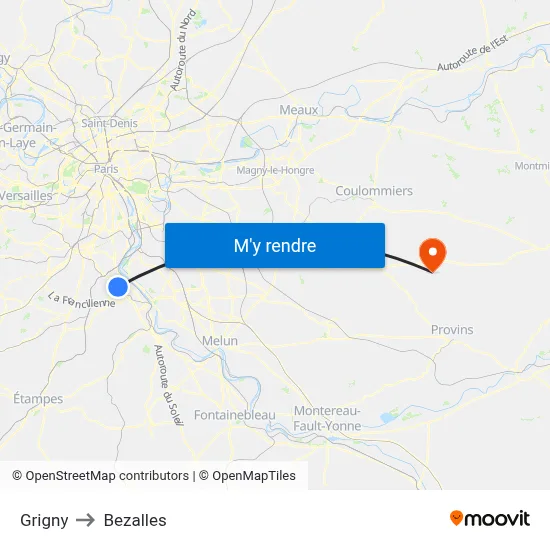 Grigny to Bezalles map