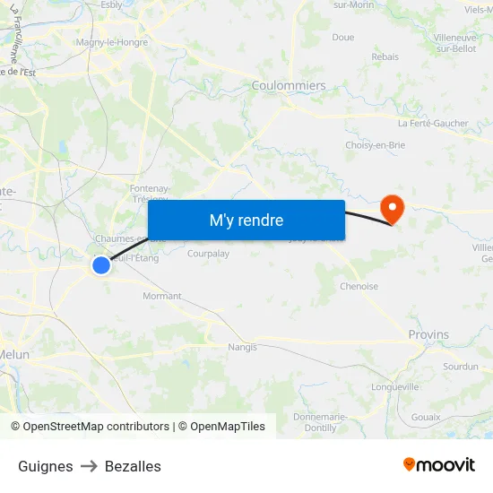 Guignes to Bezalles map