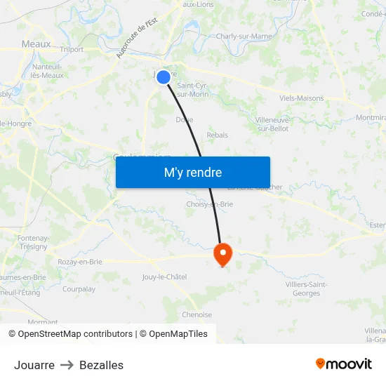 Jouarre to Bezalles map