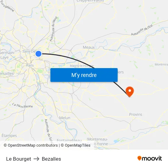 Le Bourget to Bezalles map