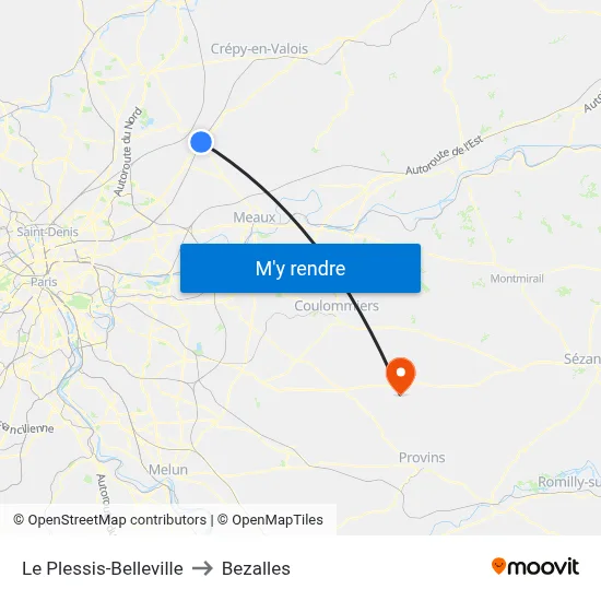 Le Plessis-Belleville to Bezalles map