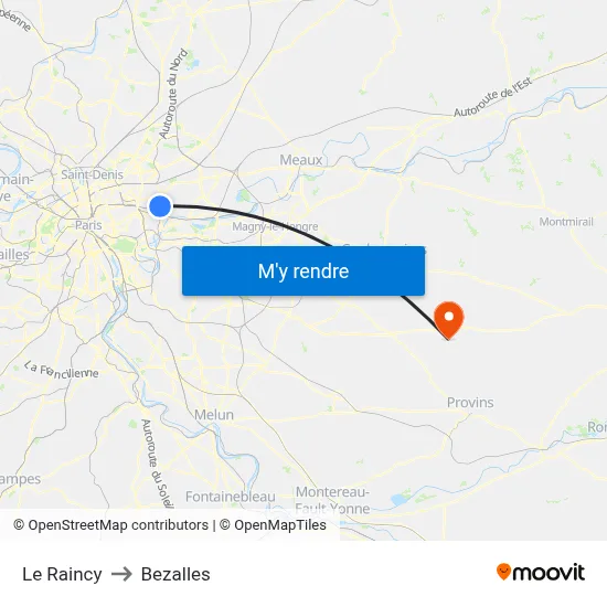 Le Raincy to Bezalles map