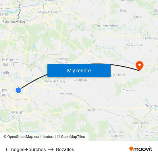 Limoges-Fourches to Bezalles map